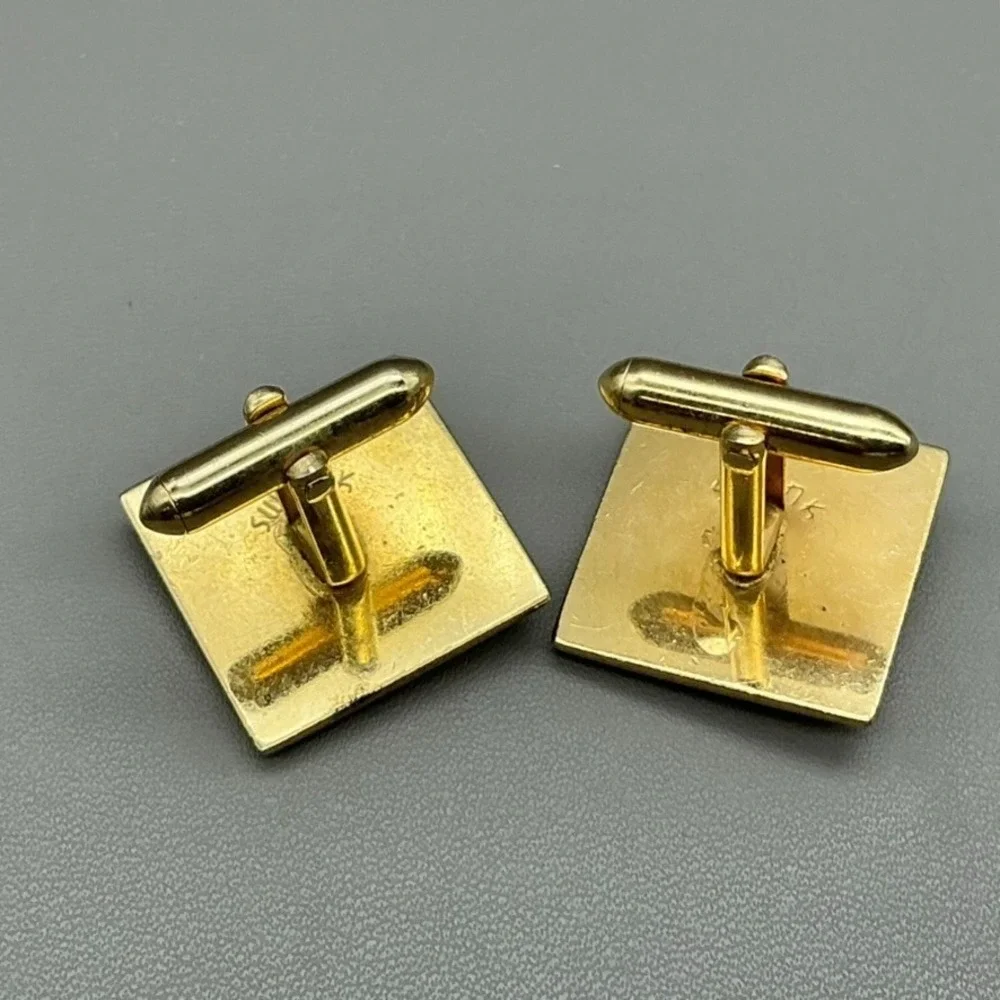 SWANK Vintage Gold Tone Square Mother of Pearl Mens Cufflinks MCM